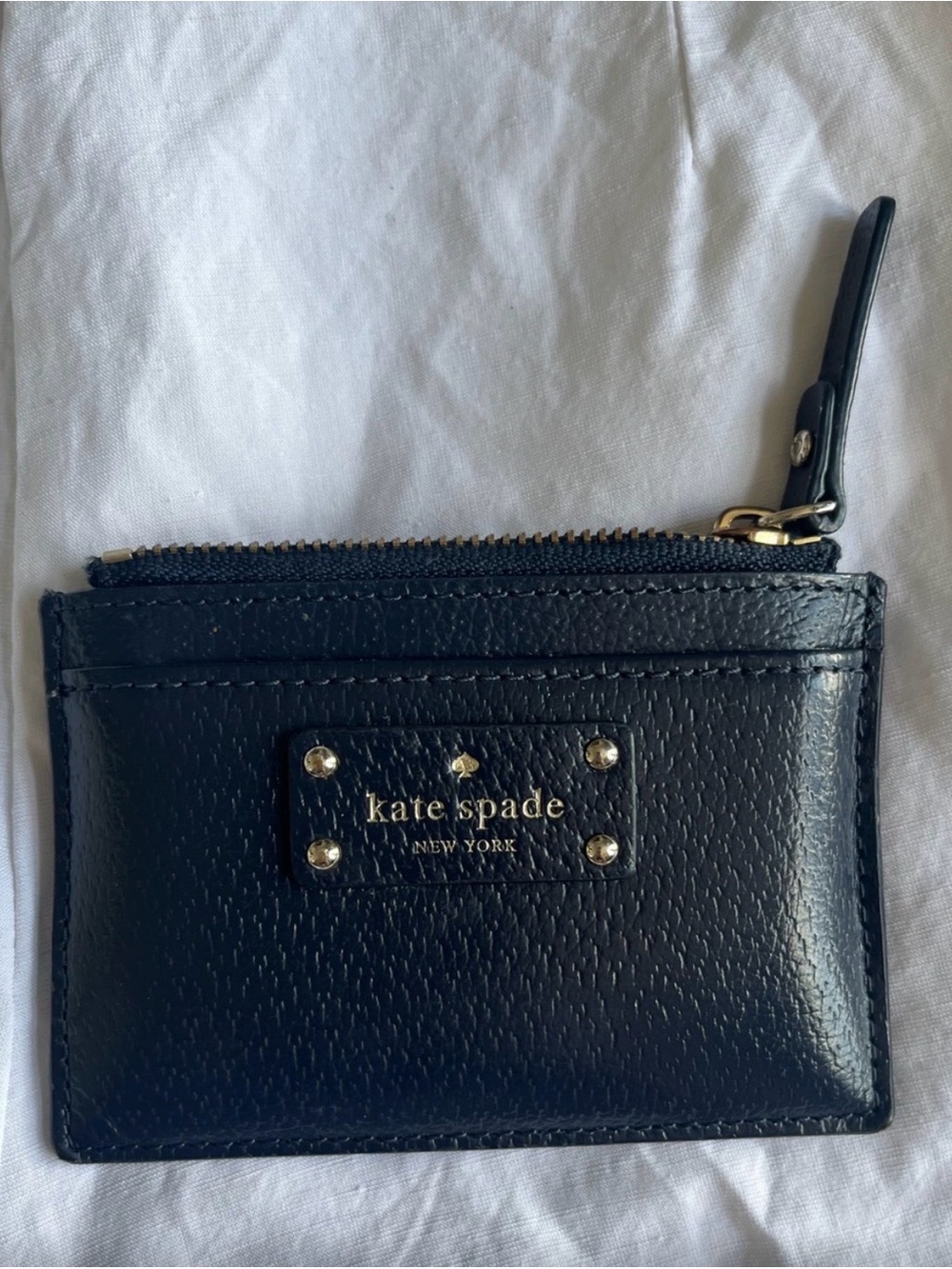 kate spade black leather card zip pouch